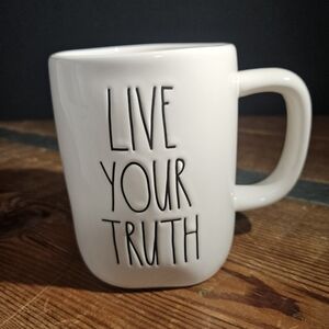 Rae Dunn White Ceramic Mug with Black Lettering - "LIVE YOUR TRUTH"